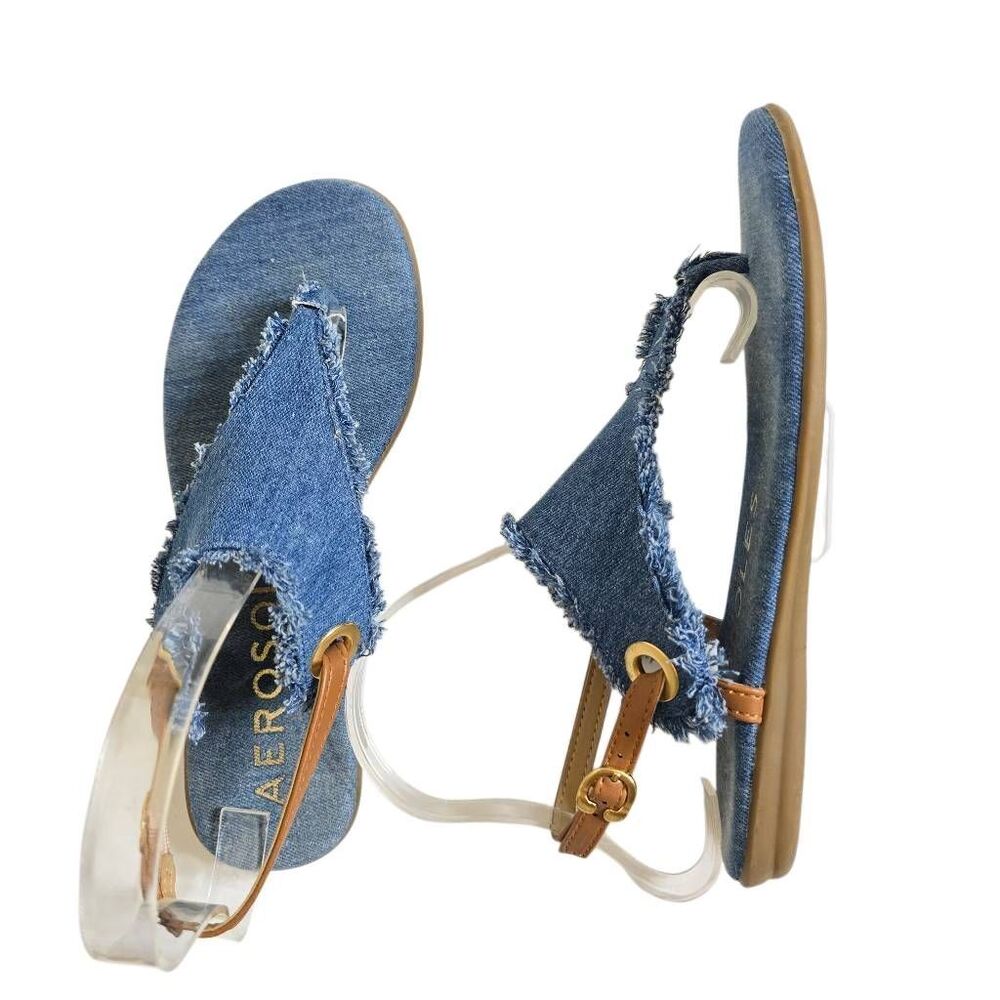 Aerosoles Conclusion Denim Fringe Sandals Blue Jean Boho Slingback Size 7 - Picture 3 of 13